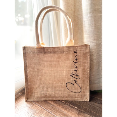 英文名字粗麻布手提袋